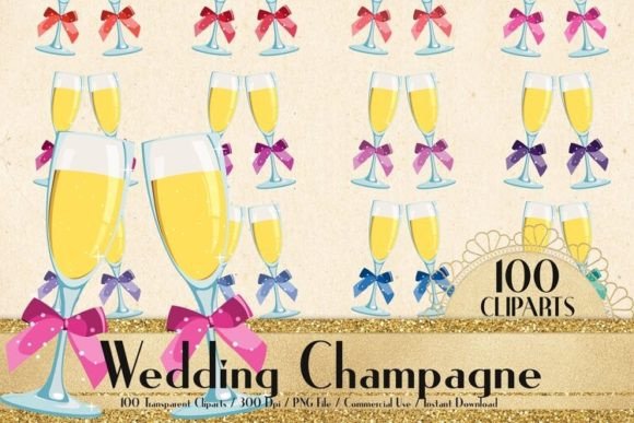 100 Wedding Champagne Glass Clip Art PNG for Creative Projects